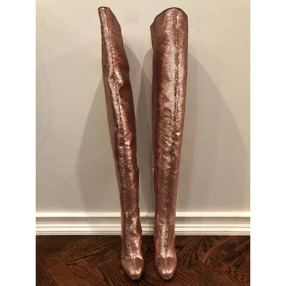 Christian Louboutin Moulin Noir 120 Nude Pink Sequin Thigh High Heel Boot 36 - Picture 4 of 7